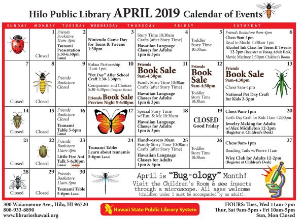 Hilo Library April 2019 Calendar of Events