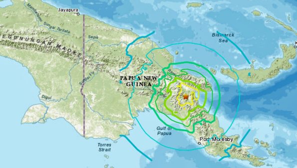 Epicenter of quake in Papua New Guinea Monday, May 6, 2019.